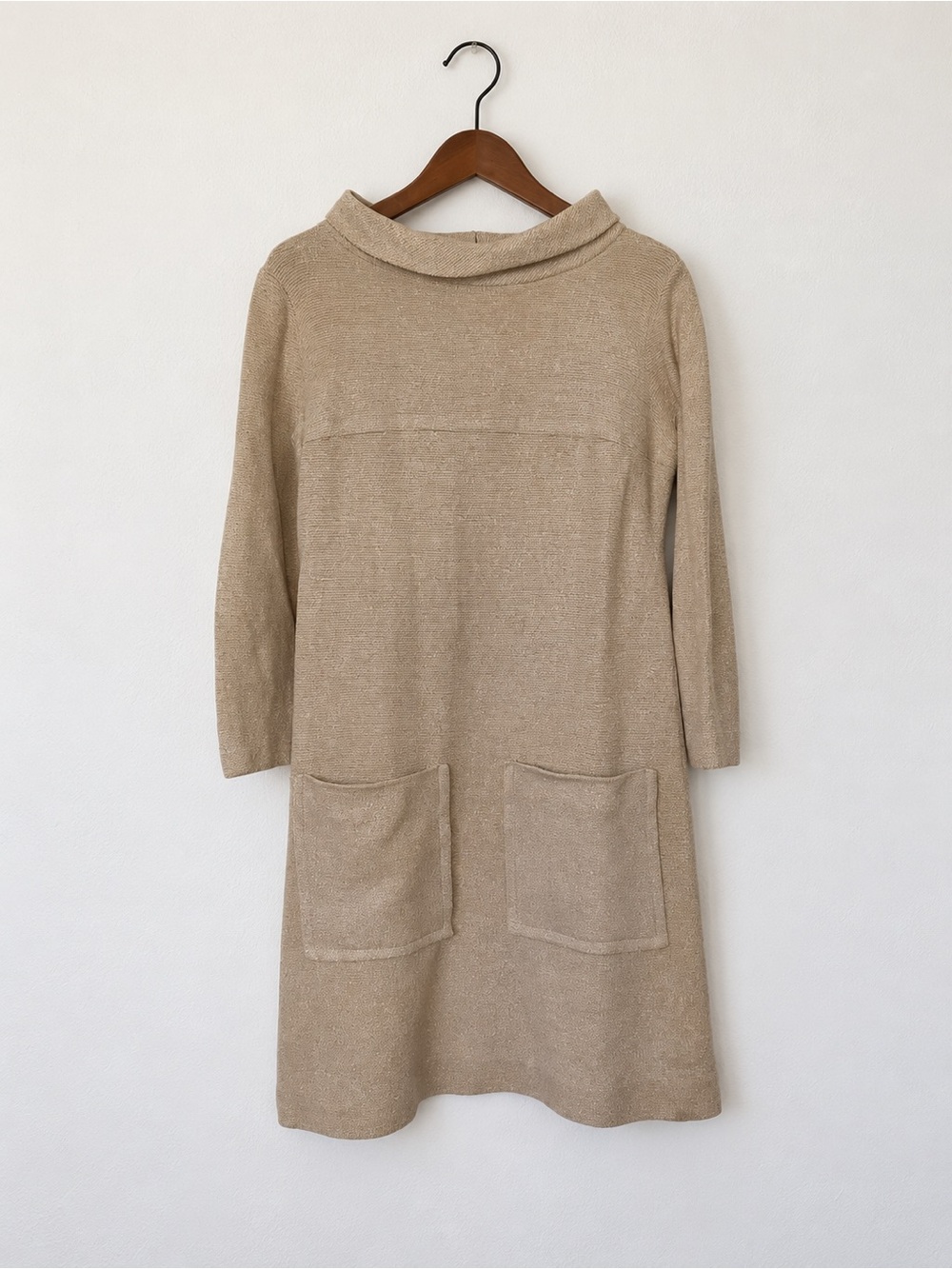 Vintage 60s Bill Atkinson Glen of Michigan Beige Mod Shift Dress Pockets M